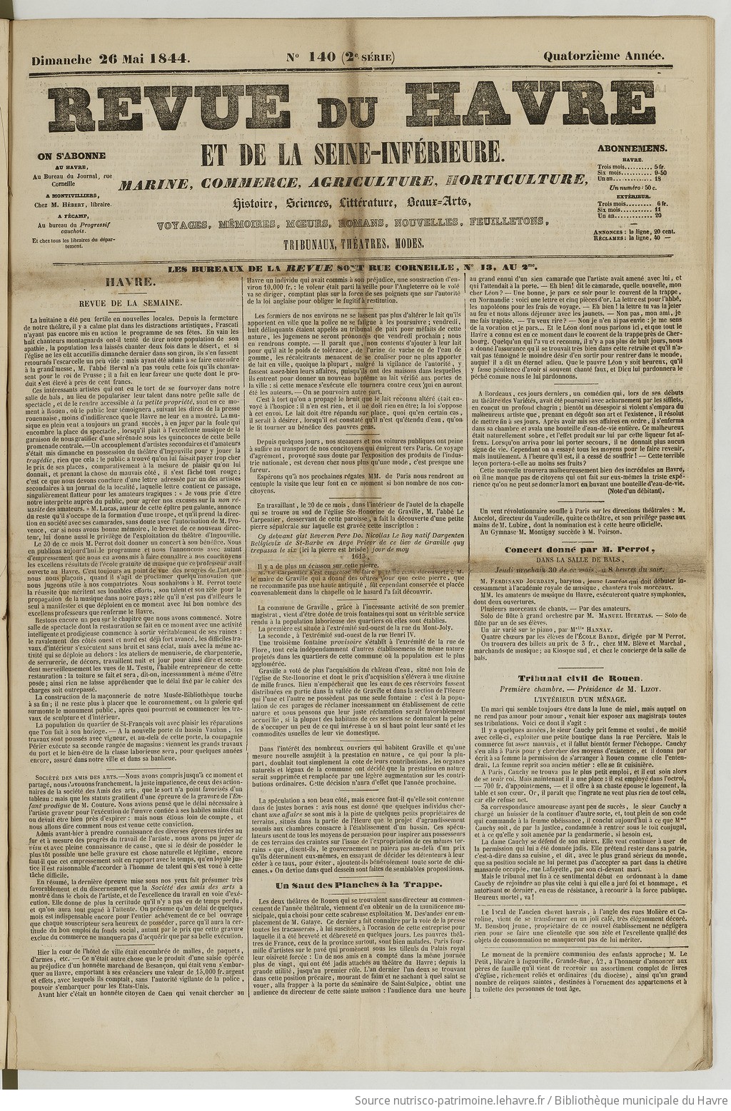 Revue du Havre et de la Seine-Inférieure : marine, commerce, agriculture, horticulture, histoire, sciences, littérature, beaux-arts, voyages, mémoires, mœurs, romans, nouvelles, feuilletons, tribunaux, théâtres, modes - vue 1 - page NP