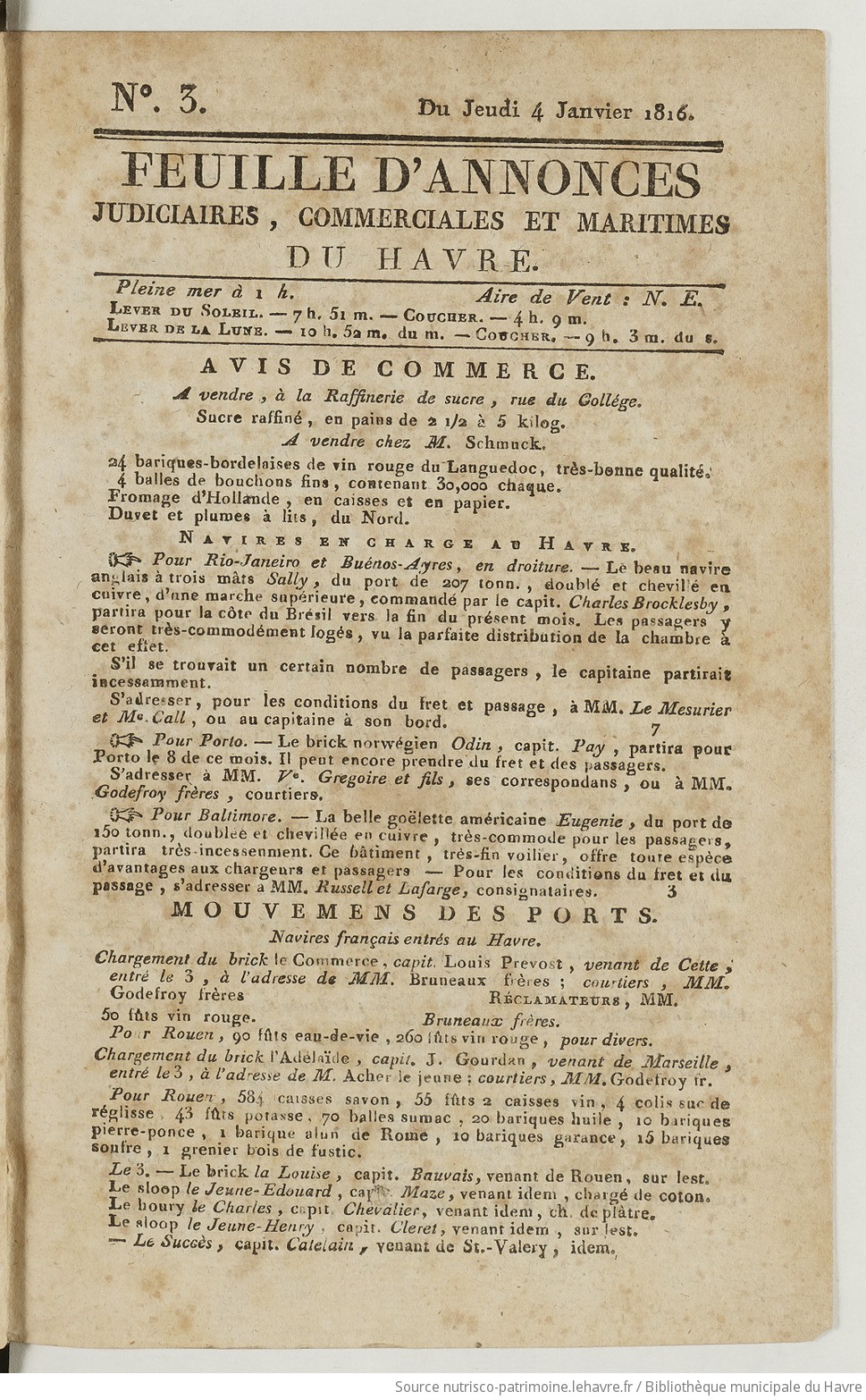 Feuille d'annonces judiciaires, commerciales et maritimes du Havre - vue 1 - page NP