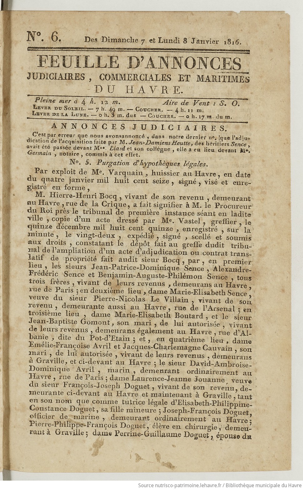 Feuille d'annonces judiciaires, commerciales et maritimes du Havre - vue 1 - page NP
