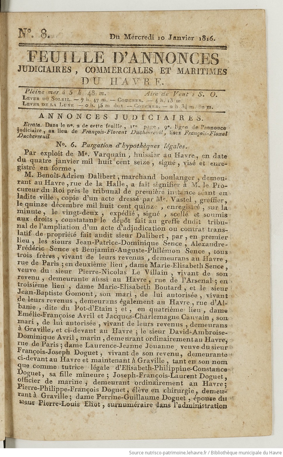 Feuille d'annonces judiciaires, commerciales et maritimes du Havre - vue 1 - page NP