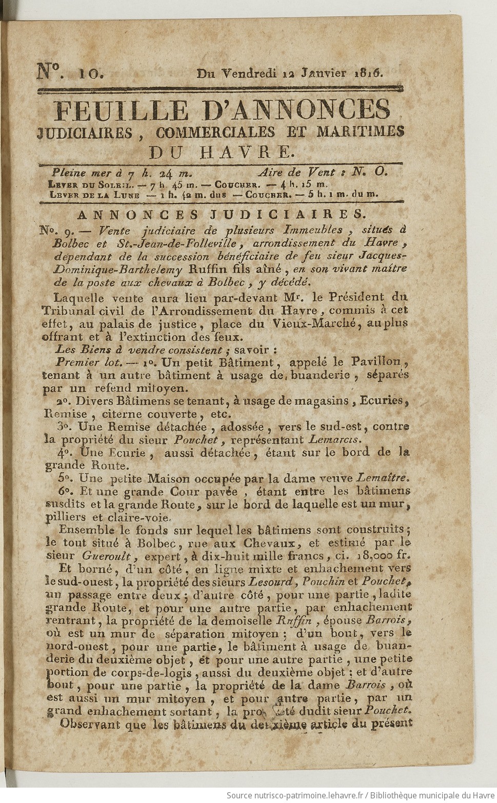 Feuille d'annonces judiciaires, commerciales et maritimes du Havre - vue 1 - page NP