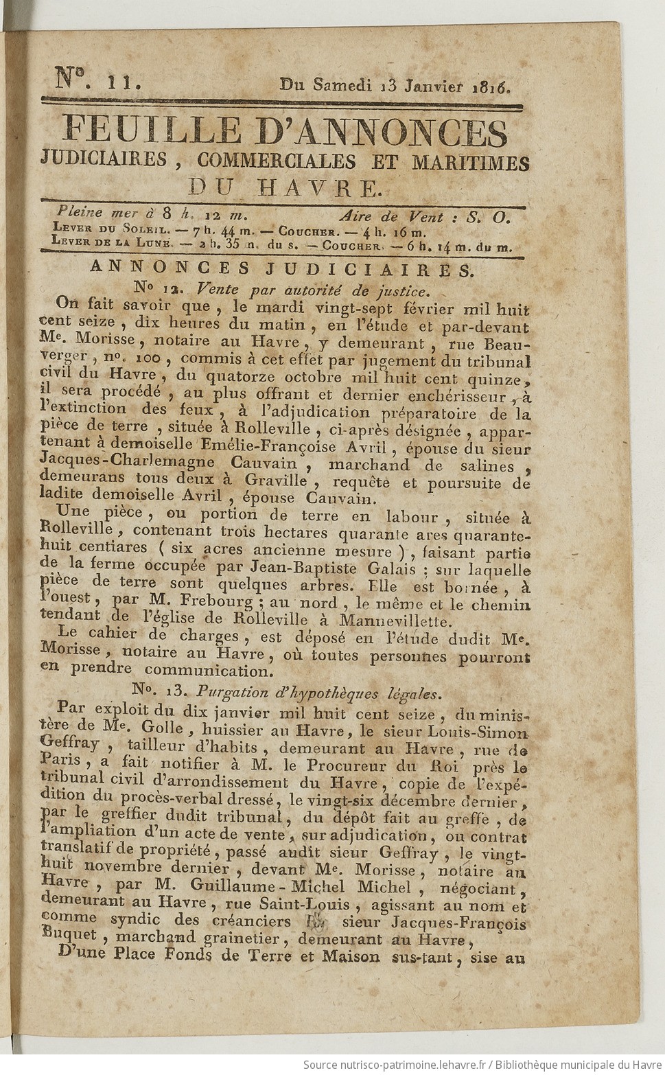 Feuille d'annonces judiciaires, commerciales et maritimes du Havre - vue 1 - page NP