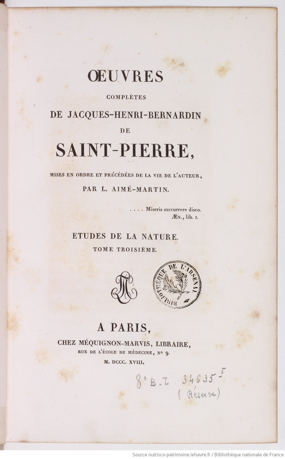 Oeuvres complètes de Jacques-Henri-Bernardin de Saint-Pierre. Tome 5,Tome 3 / , mises en ordre et précédées de la vie de l'auteur, par L. Aimé-Martin - vue 15 - page NP