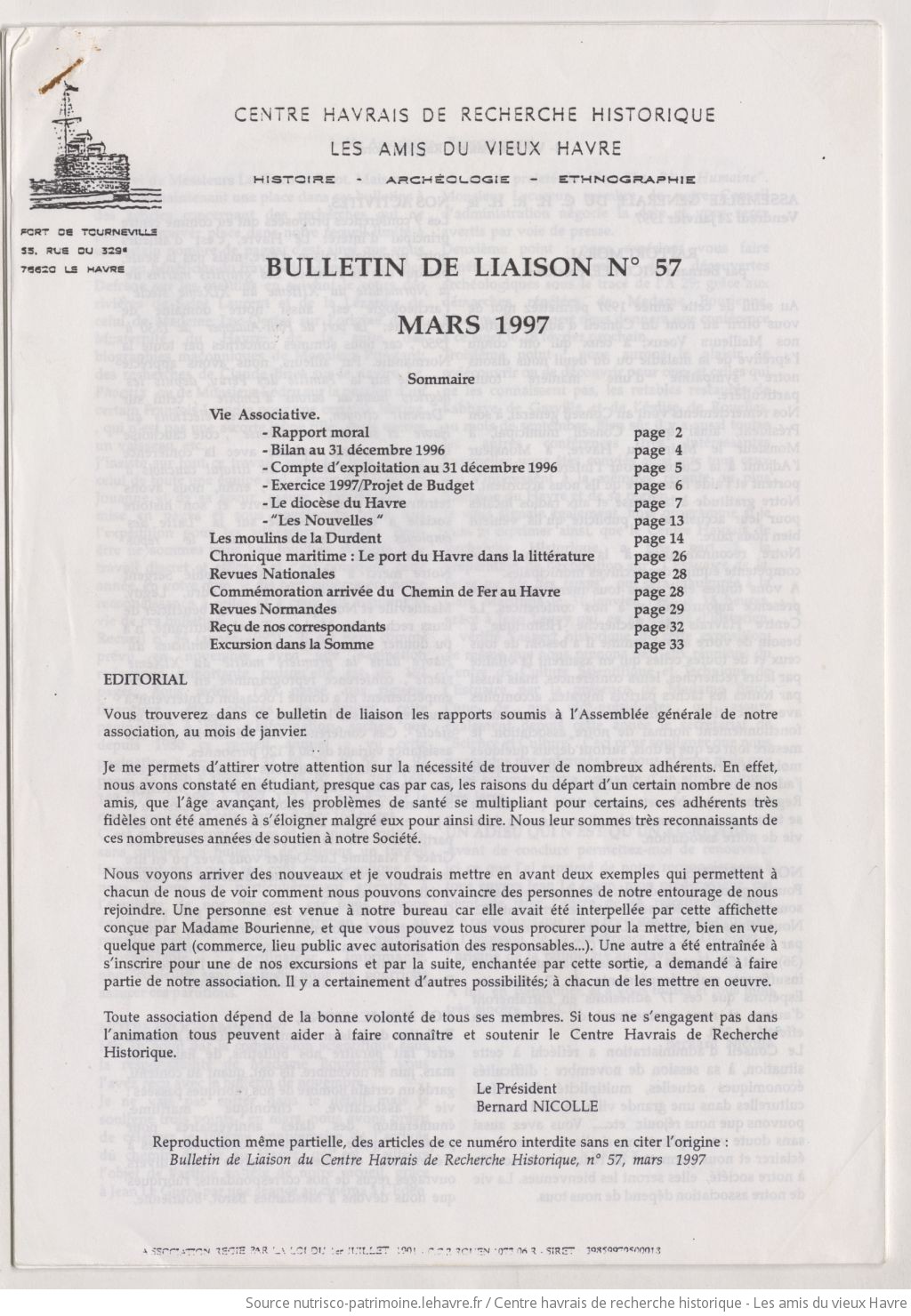 Bulletin de liaison : histoire, archéologie, ethnographie / Centre havrais de recherche historique Les Amis du vieux Havre - vue 1 - page NP