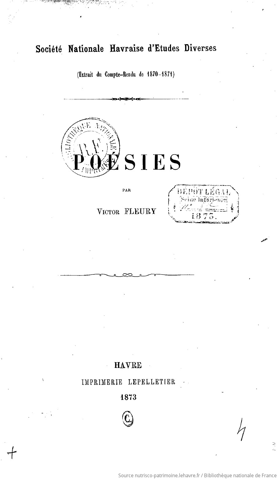 Poésies / par Victor Fleury - vue 1 - page NP