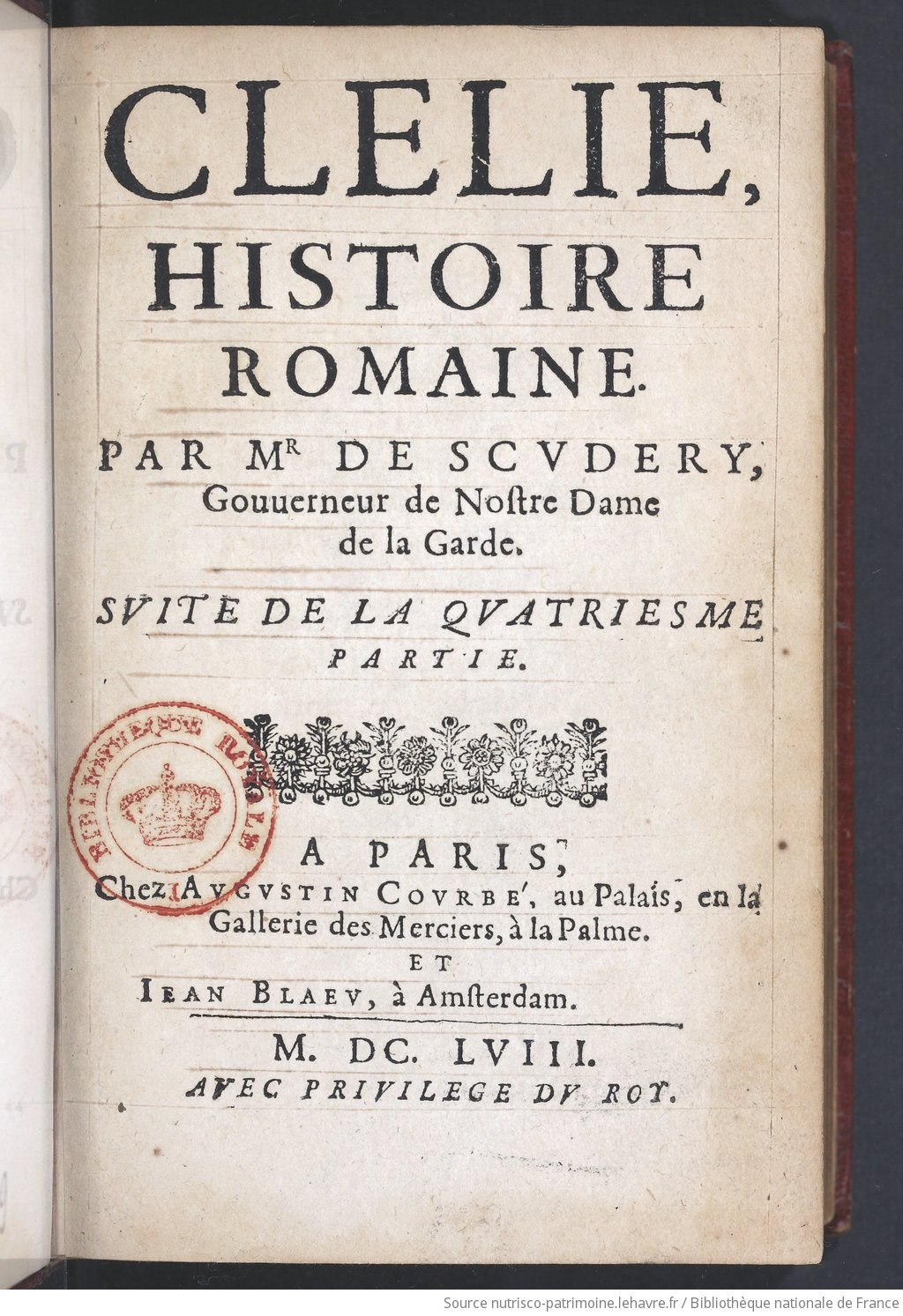 Clélie, histoire romaine... par Mr de Scudéry,.... Volume 8 - vue 7 - page NP