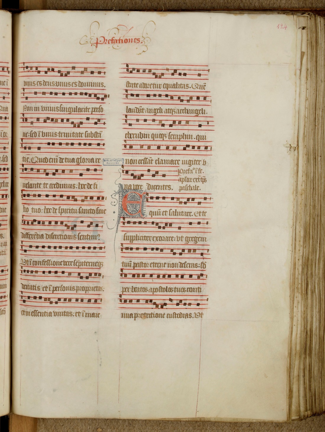 Exemple de notation neumatique. Liber missarum secundum usum Rothomagensem studiose compositus, 1450, f. 124 r°. Le Havre, bibliothèque municipale, Ms 325